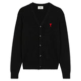 Ami Paris Ami De Coeur Extrafine Merino Wool Cardigan - Black