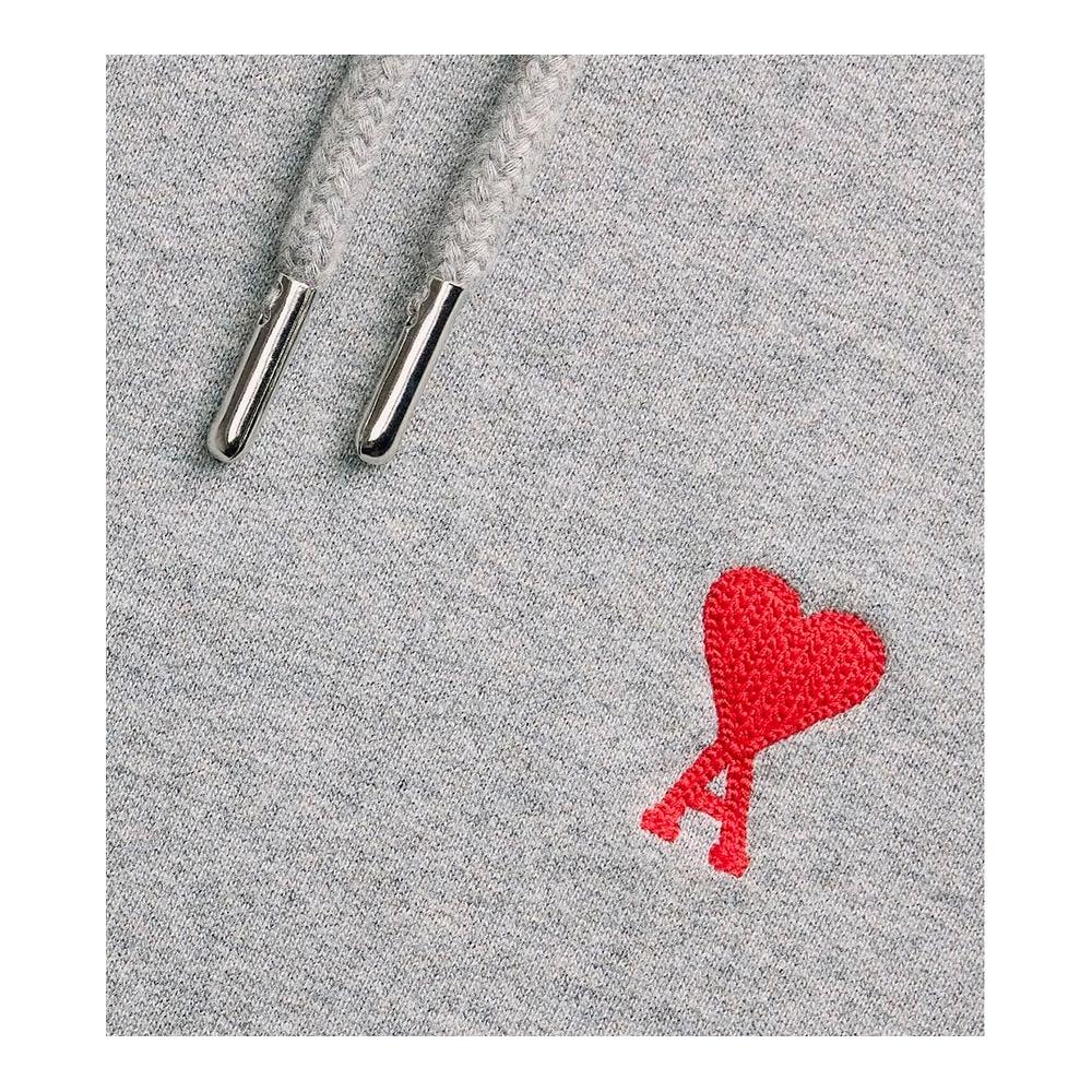 Ami Paris Small Red Ami De Coeur Hoodie - Heather Grey