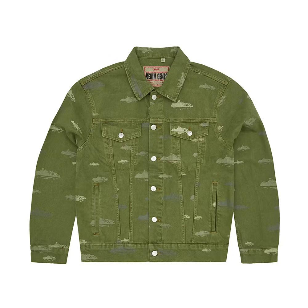 Corteiz Alcatraz Pattern Denim Jacket - Khaki
