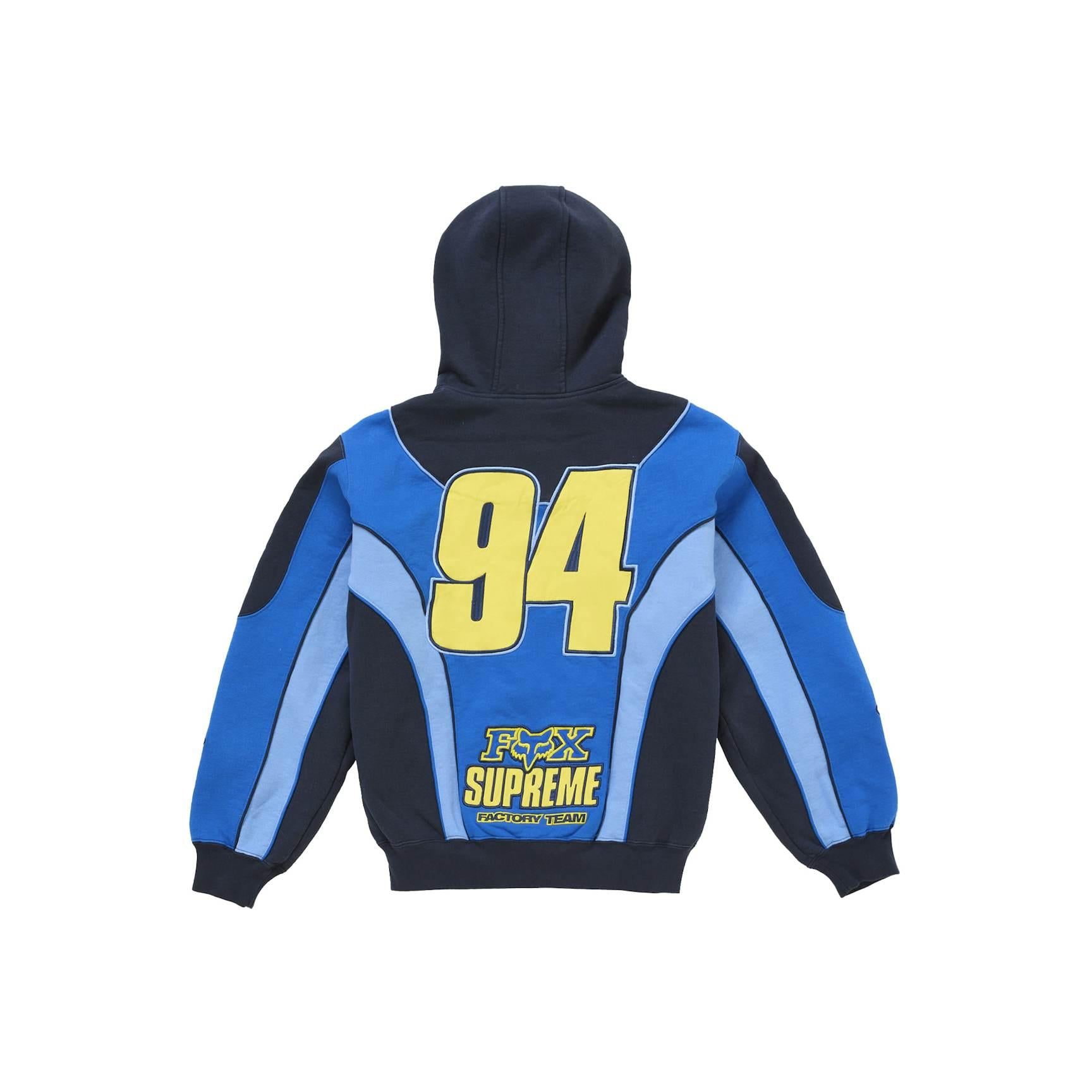 Supreme Fox Racing Zip Up Hooded Sweatshirt - Blue
