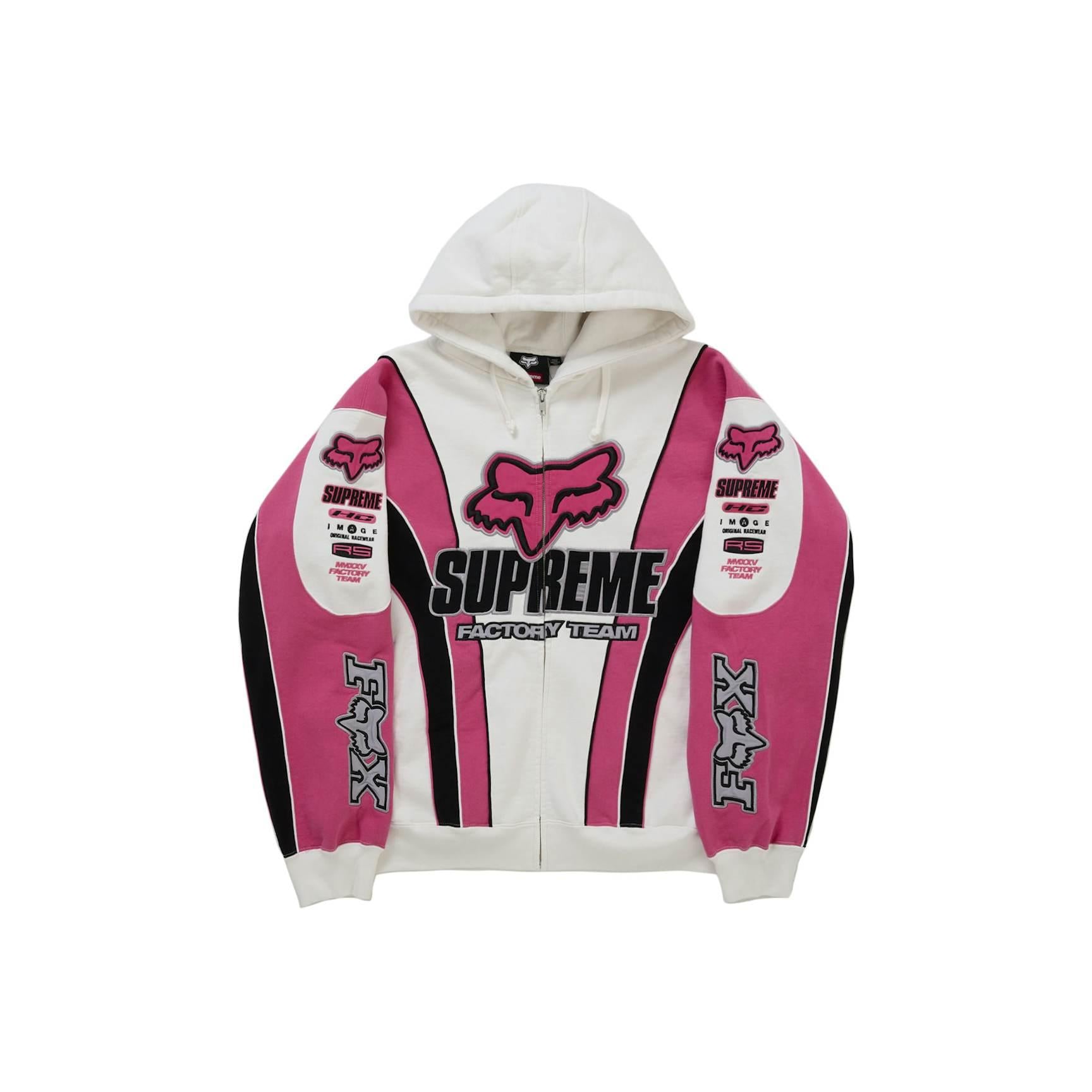 Supreme Fox Racing Zip Up Hooded Sweatshirt - White
